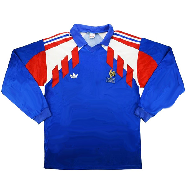 France domicile maillot rétro à manches longues uniforme de football premier maillot de football pour hommes 1988-1990